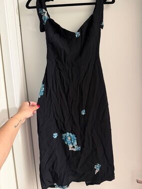 Reformation Floral Sweetheart Dress with Blue Accents